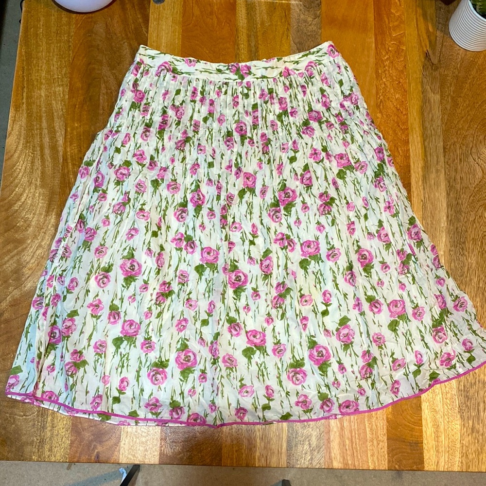 J. Crew pink flowers on cream color fully lined skirt size 10